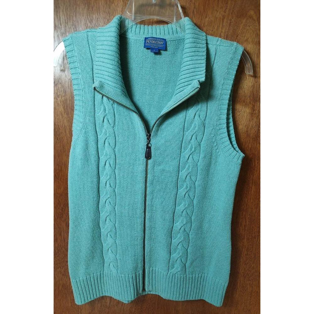 Pendleton Size S Full Zip Cable Knit Turquoise Sw… - image 1